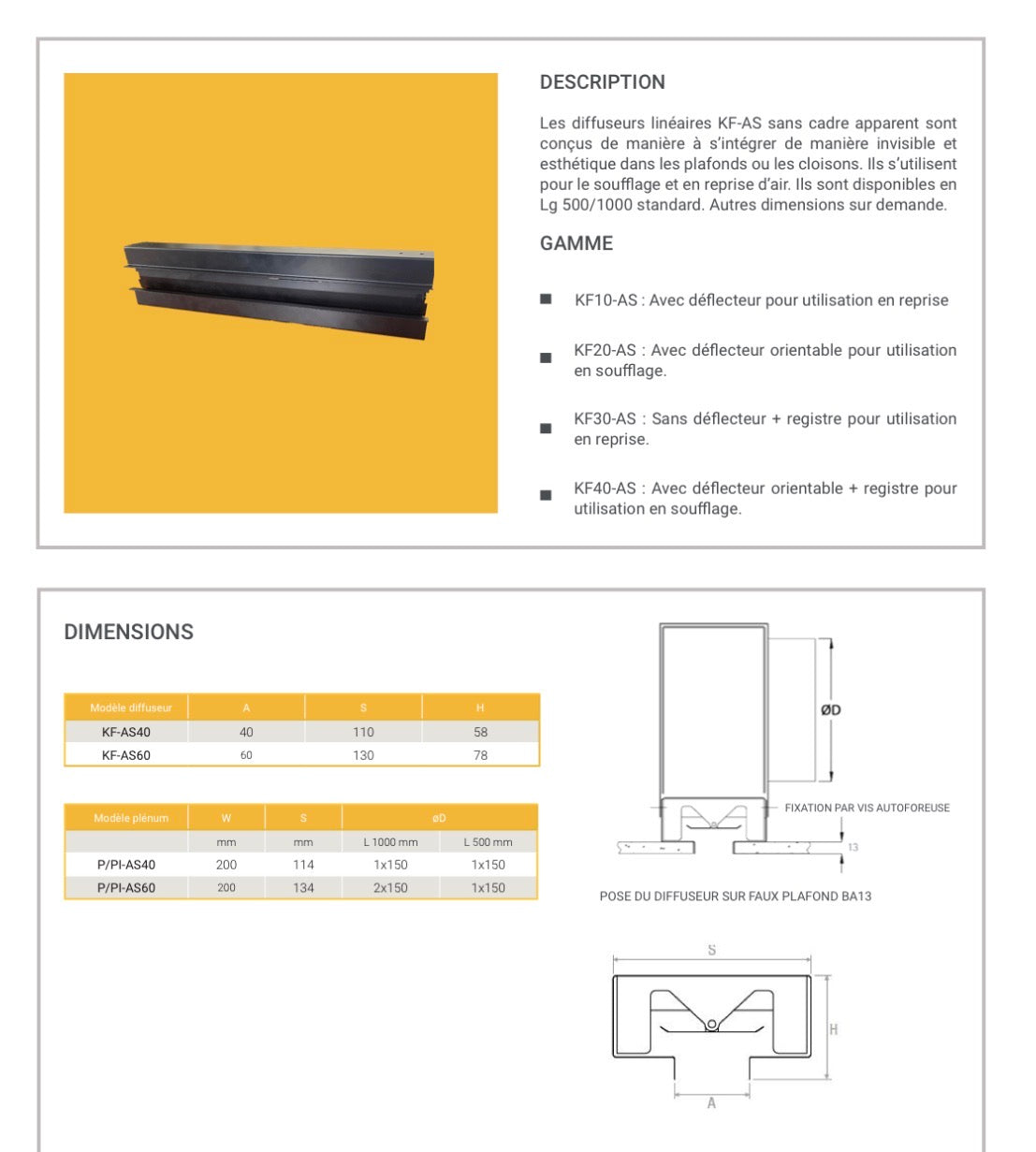 Ensemble Diffuseur invisible avec plénum