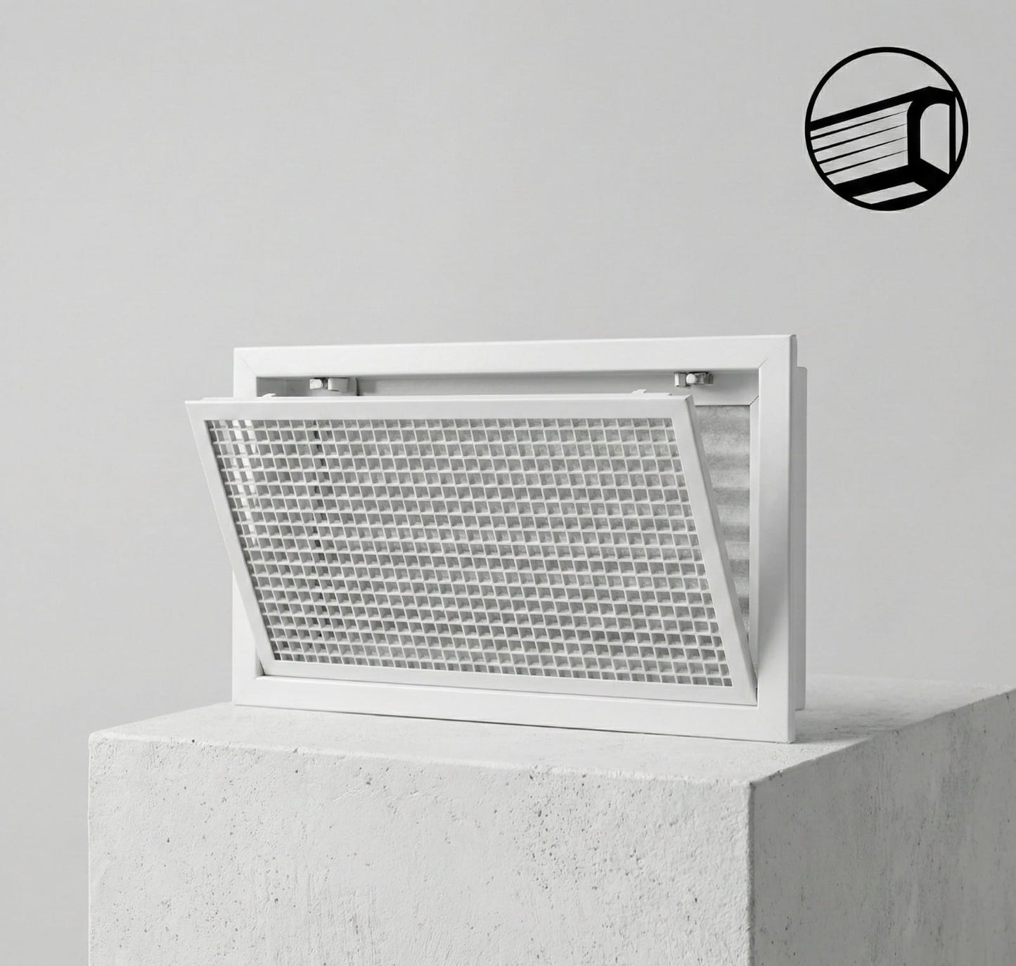 Grille  RAL9003 MAT GRILLE MAILLE INCLINEE 45° 13x13+PORTE FILTRE FILTRE